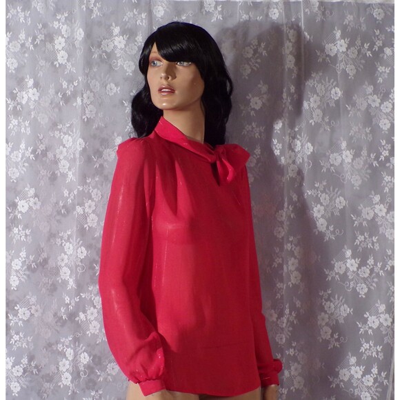 Jonathan Martin Vintage 70s Sheer Red Pin Stripe Blouse Retro Size Small Medium - Picture 6 of 11